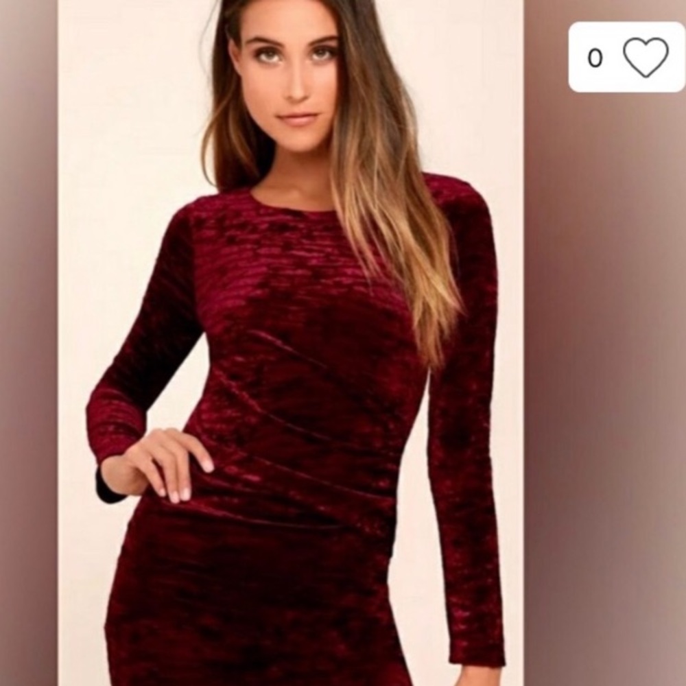 Lulu’s Red Velvet Long Sleeve Dress